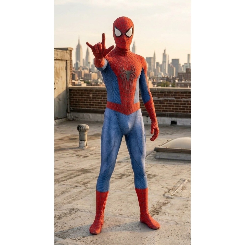 Spider-Man Adult Costume Size 160 Red Blue Spandex Body Jumpsuit Mask Cosplay